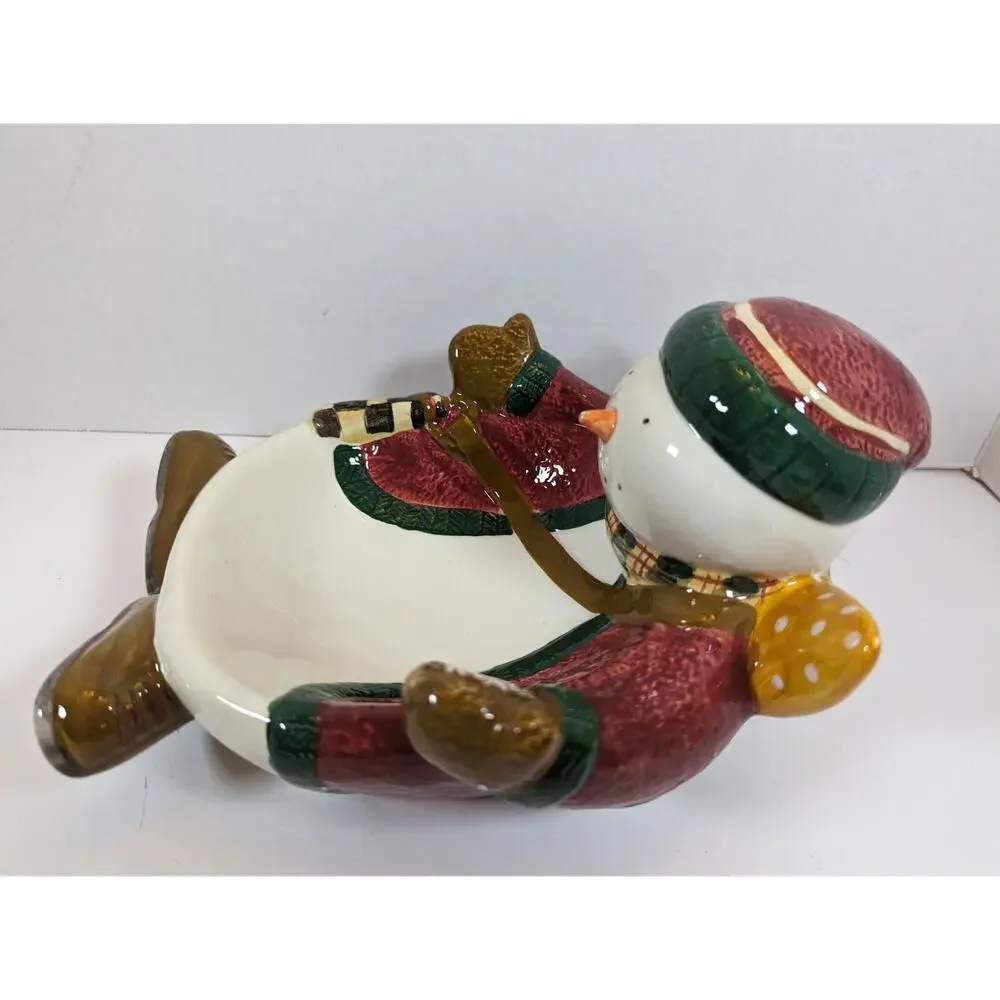 Sakura Debbie Mumm Snow Angel Village Snowman Nibbler Bowl MIB